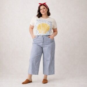 Madewell Emmett Wide Leg Crop Pants‎ Blue Stripe 16W